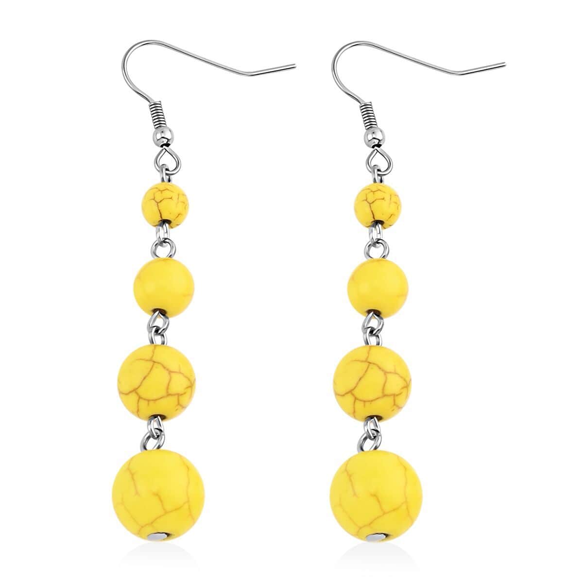 Freshened Yellow Howlite Beaded Necklace 18-22 Inches and Earrings in Silvertone 187.50 ctw image number 6