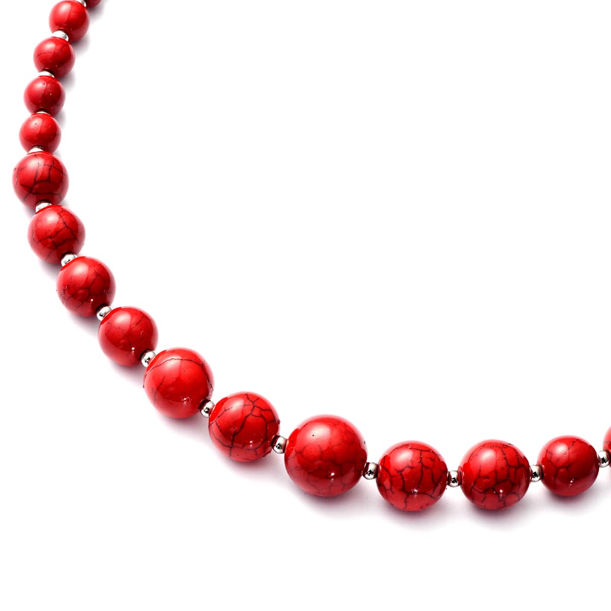 Freshened Red Howlite Beaded Necklace 18 Inches and Earrings in Silvertone 190.00 ctw image number 3