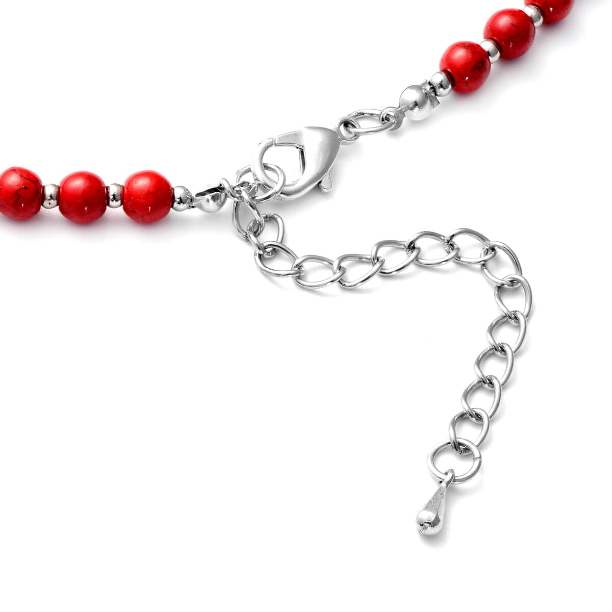 Freshened Red Howlite Beaded Necklace 18 Inches and Earrings in Silvertone 190.00 ctw image number 4