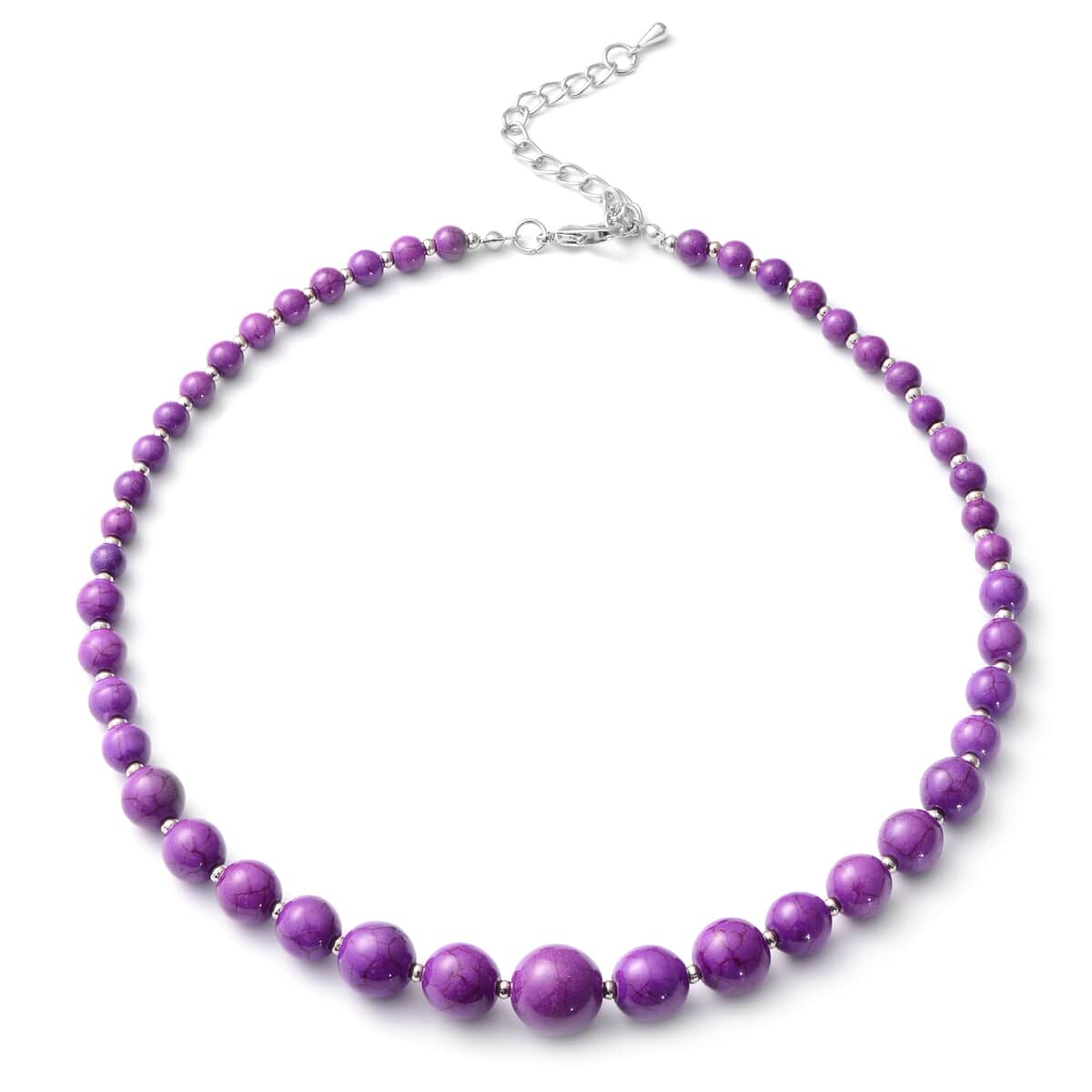 Freshened Purple Howlite 180.00 ctw Beaded Necklace 18 Inches and Earrings in Silvertone image number 2