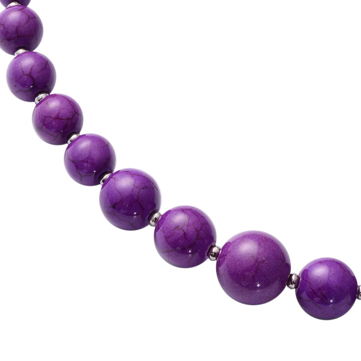 Freshened Purple Howlite 180.00 ctw Beaded Necklace 18 Inches and Earrings in Silvertone image number 3