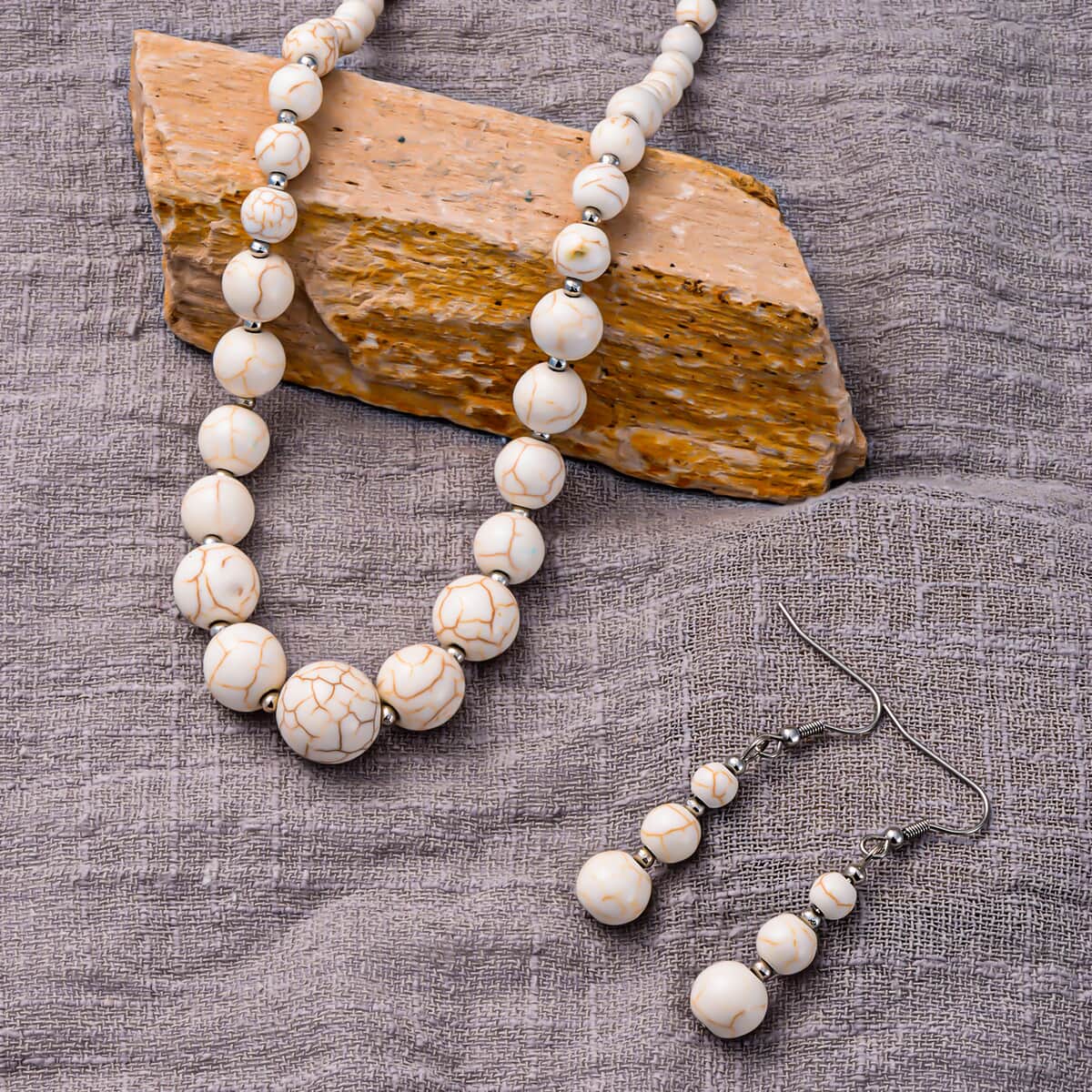 Freshened White Howlite Beaded Necklace 18 Inches and Earrings in Stainless Steel 176.00 ctw image number 1