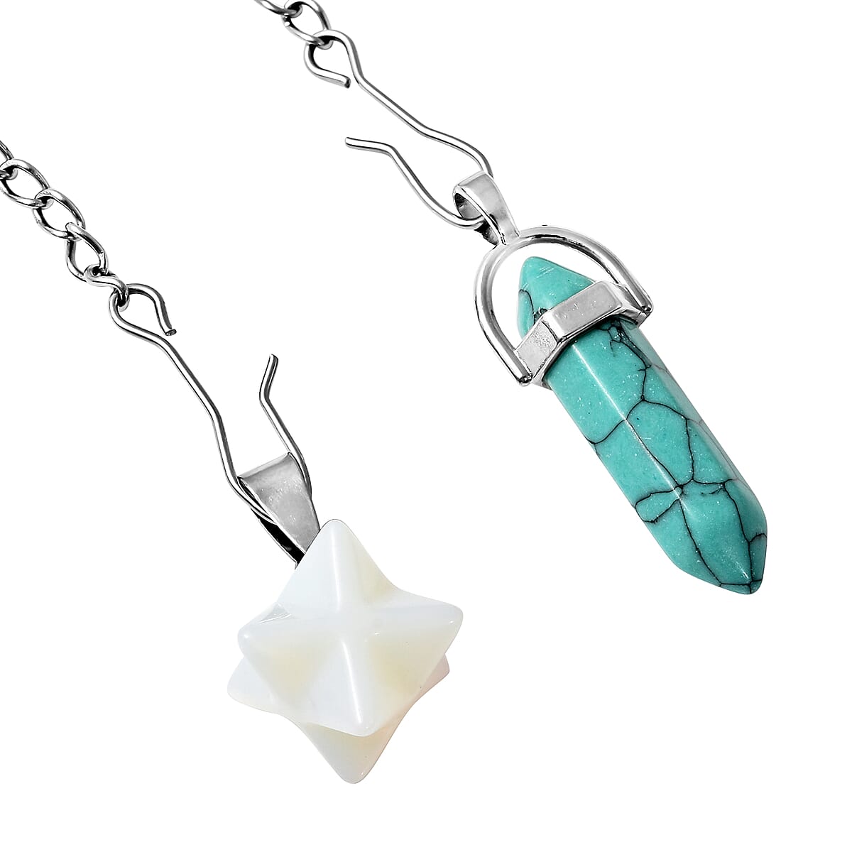 Opalite and Blue Howlite Set of 2 Merkaba and Pointer Pendant in Silvertone and Set of 2 Tea Diffuser with Stainless Steel Necklace 20In 35.00 ctw image number 3