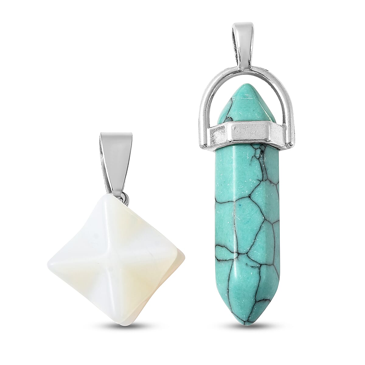 Opalite and Blue Howlite Set of 2 Merkaba and Pointer Pendant in Silvertone and Set of 2 Tea Diffuser with Stainless Steel Necklace 20In 35.00 ctw image number 4