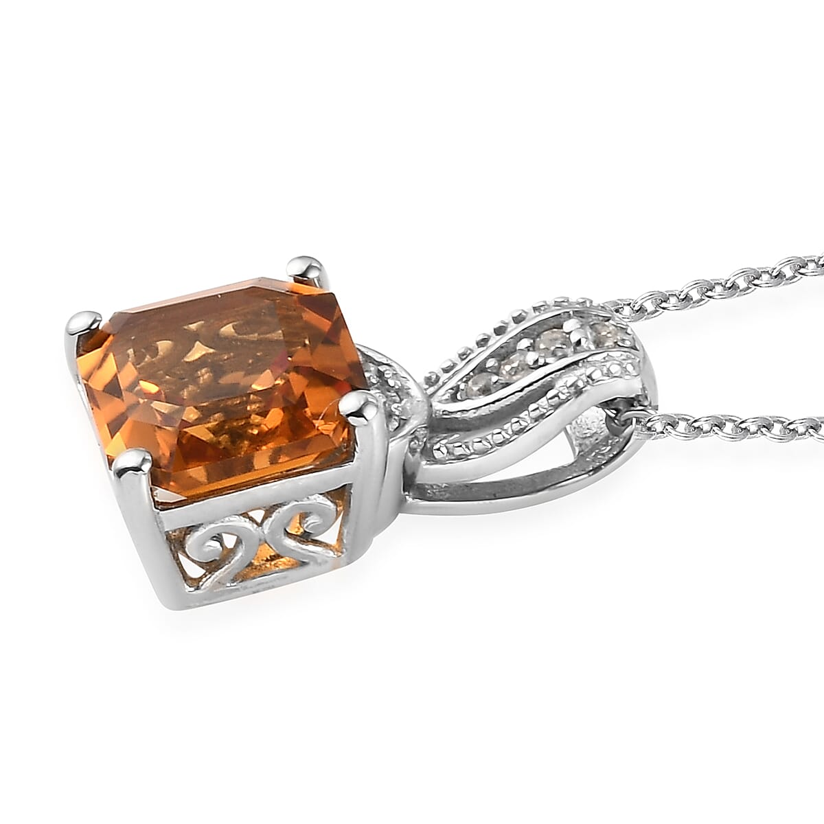 Santa Ana Madeira Citrine and Natural White Zircon Pendant Necklace 20 Inches in Platinum Over Sterling Silver 2.60 ctw image number 3