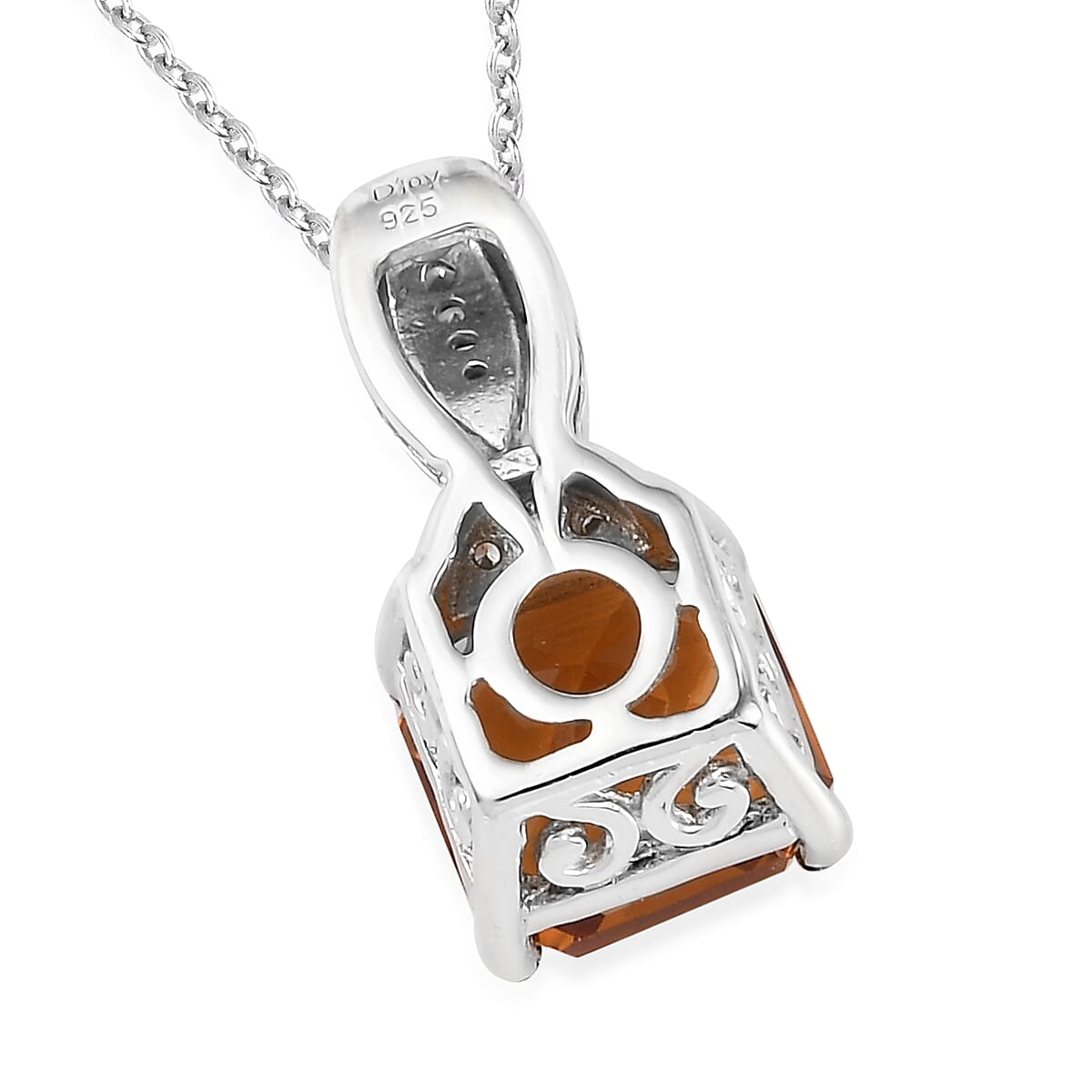 Santa Ana Madeira Citrine and Natural White Zircon Pendant Necklace 20 Inches in Platinum Over Sterling Silver 2.60 ctw image number 4