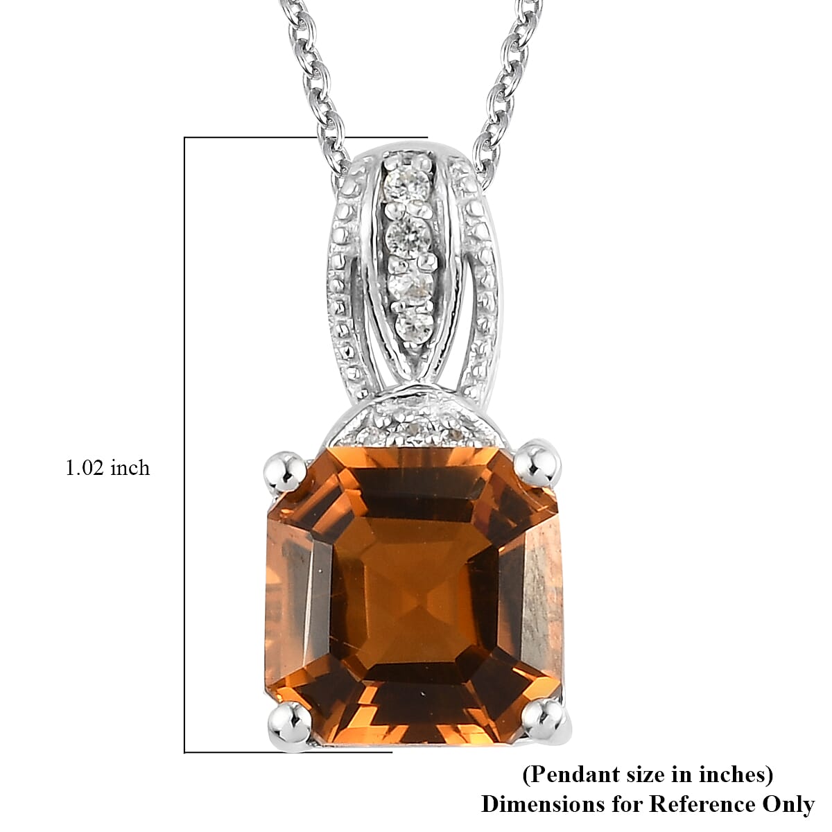 Santa Ana Madeira Citrine and Natural White Zircon Pendant Necklace 20 Inches in Platinum Over Sterling Silver 2.60 ctw image number 5