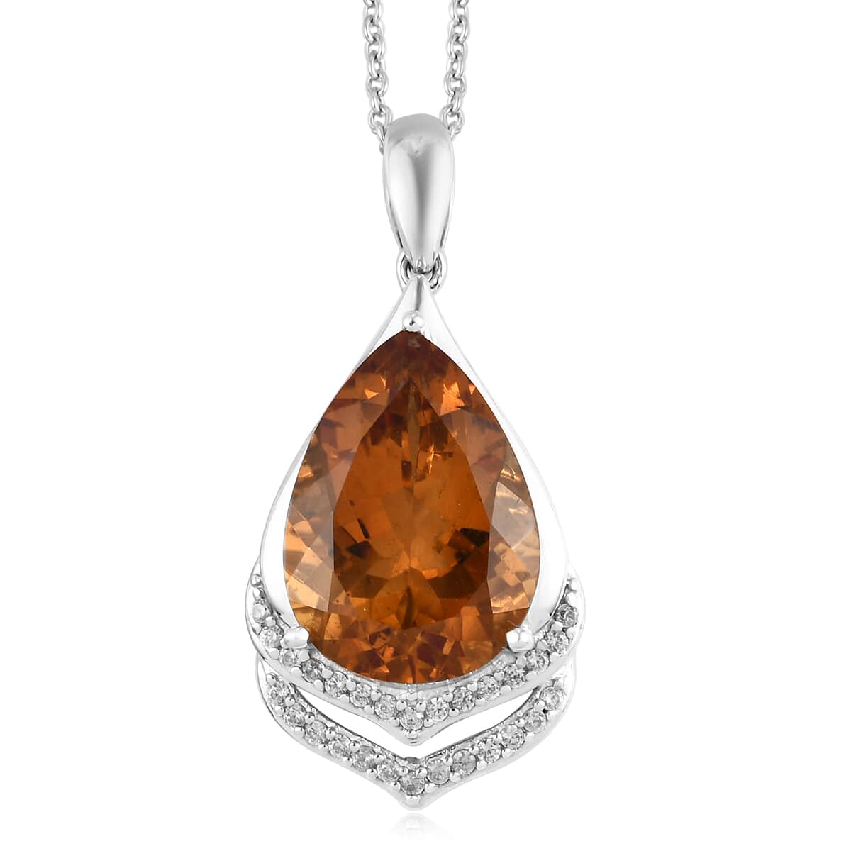 Santa Ana Madeira Citrine and Natural White Zircon Pendant Necklace 20 Inches in Platinum Over Sterling Silver 9.60 ctw image number 0