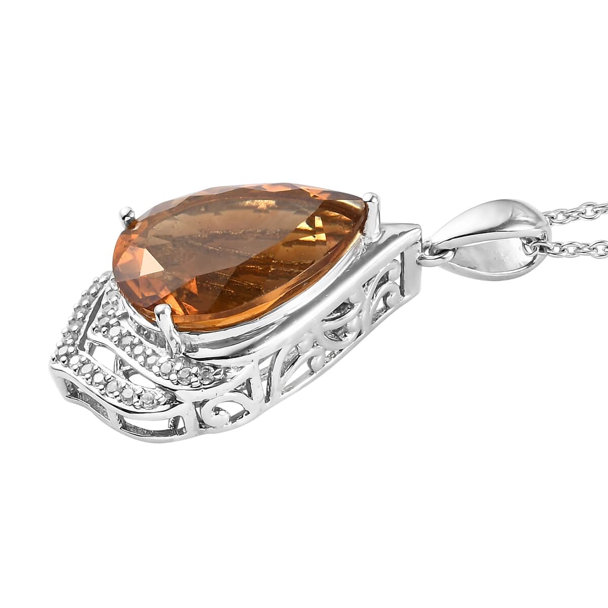 Santa Ana Madeira Citrine and Natural White Zircon Pendant Necklace 20 Inches in Platinum Over Sterling Silver 9.60 ctw image number 3
