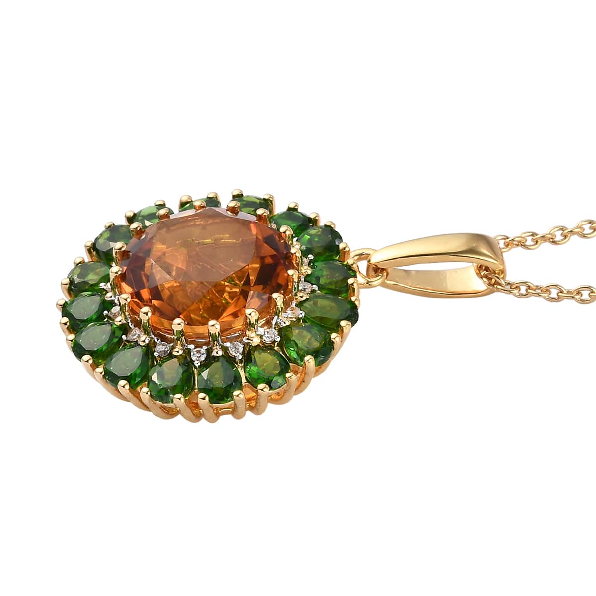 Santa Ana Madeira Citrine and Multi Gemstone Cocktail Pendant Necklace 20 Inches in Vermeil Yellow Gold Over Sterling Silver 8.75 ctw image number 3