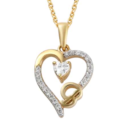 KARIS Simulated Diamond Initial B Heart Pendant Necklace 20 Inches in 18K YG Plated and ION Plated Yellow Gold Stainless Steel 0.80 ctw image number 0