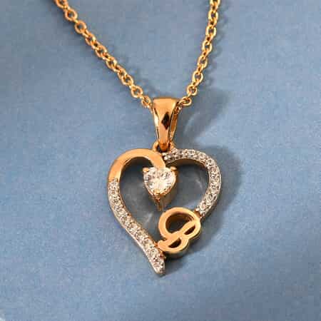 KARIS Simulated Diamond Initial B Heart Pendant Necklace 20 Inches in 18K YG Plated and ION Plated Yellow Gold Stainless Steel 0.80 ctw image number 1