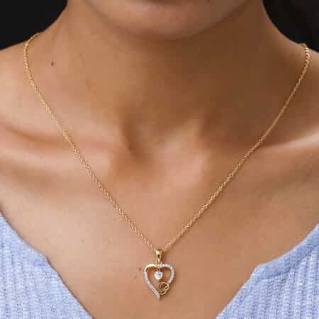 KARIS Simulated Diamond Initial B Heart Pendant Necklace 20 Inches in 18K YG Plated and ION Plated Yellow Gold Stainless Steel 0.80 ctw image number 2