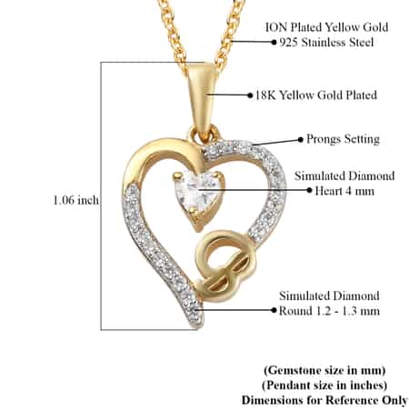 KARIS Simulated Diamond Initial B Heart Pendant Necklace 20 Inches in 18K YG Plated and ION Plated Yellow Gold Stainless Steel 0.80 ctw image number 5