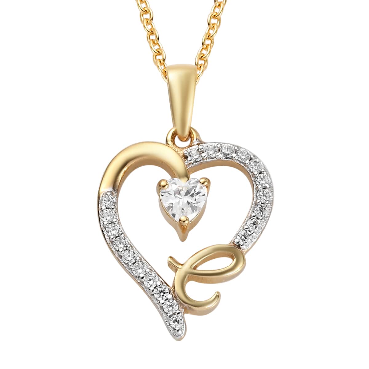 KARIS Simulated Diamond Initial C Heart Pendant Necklace 20 Inches in 18K YG Plated and ION Plated Yellow Gold Stainless Steel 0.80 ctw image number 0