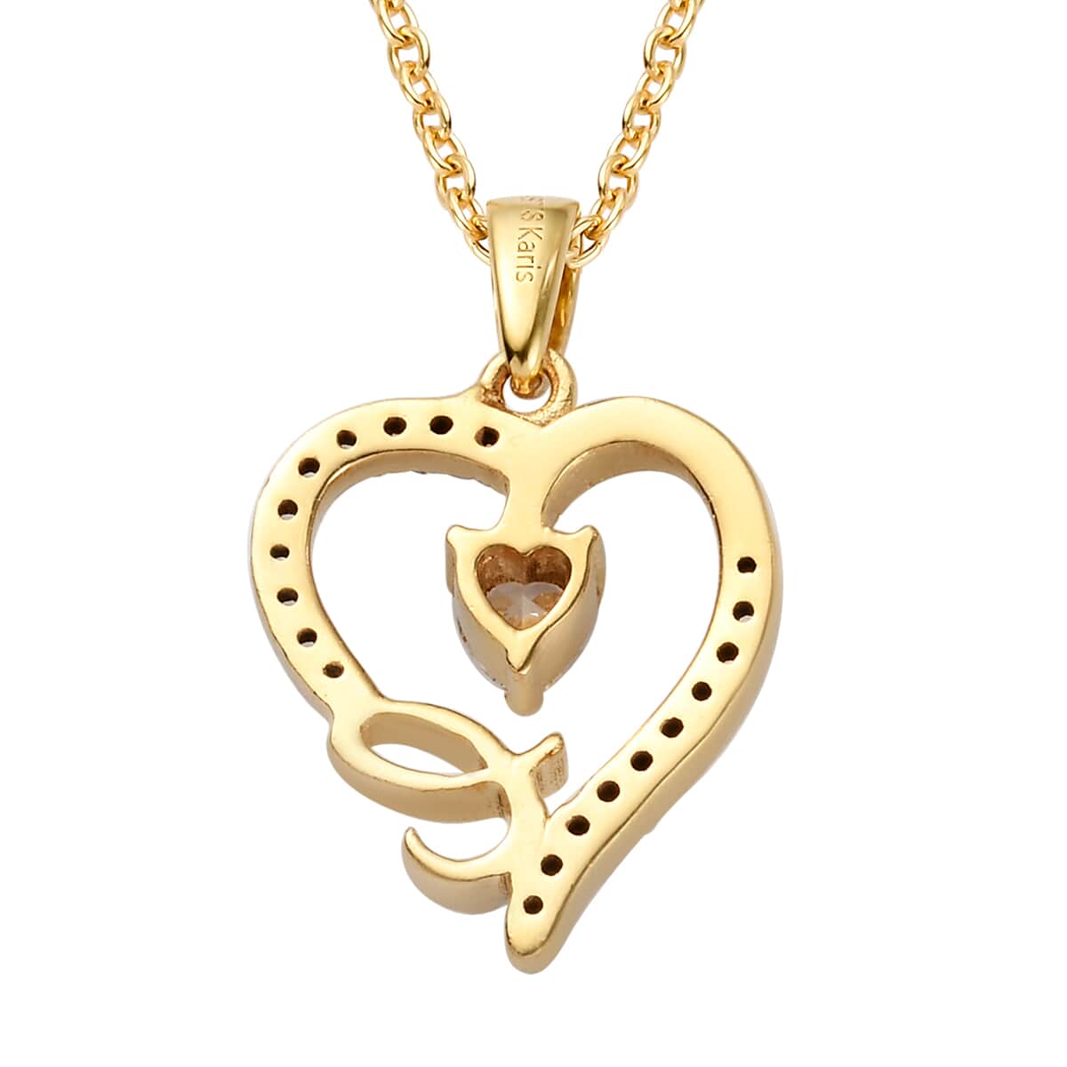 KARIS Simulated Diamond Initial C Heart Pendant Necklace 20 Inches in 18K YG Plated and ION Plated Yellow Gold Stainless Steel 0.80 ctw image number 4