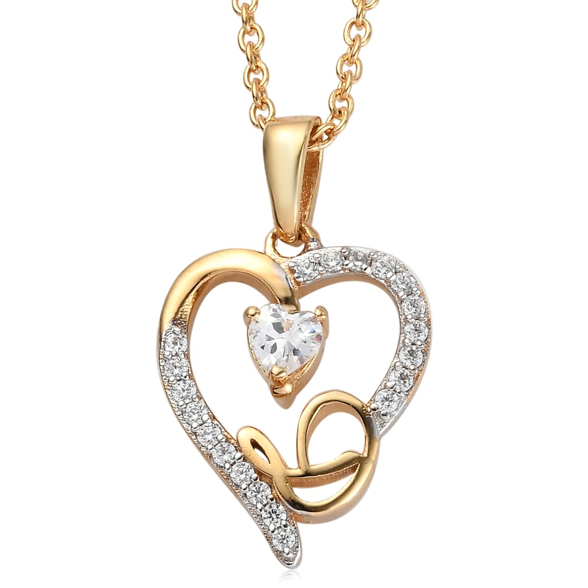 KARIS Simulated Diamond Initial D Heart Pendant Necklace 20 Inches in 18K YG Plated and ION Plated Yellow Gold Stainless Steel 0.80 ctw image number 0