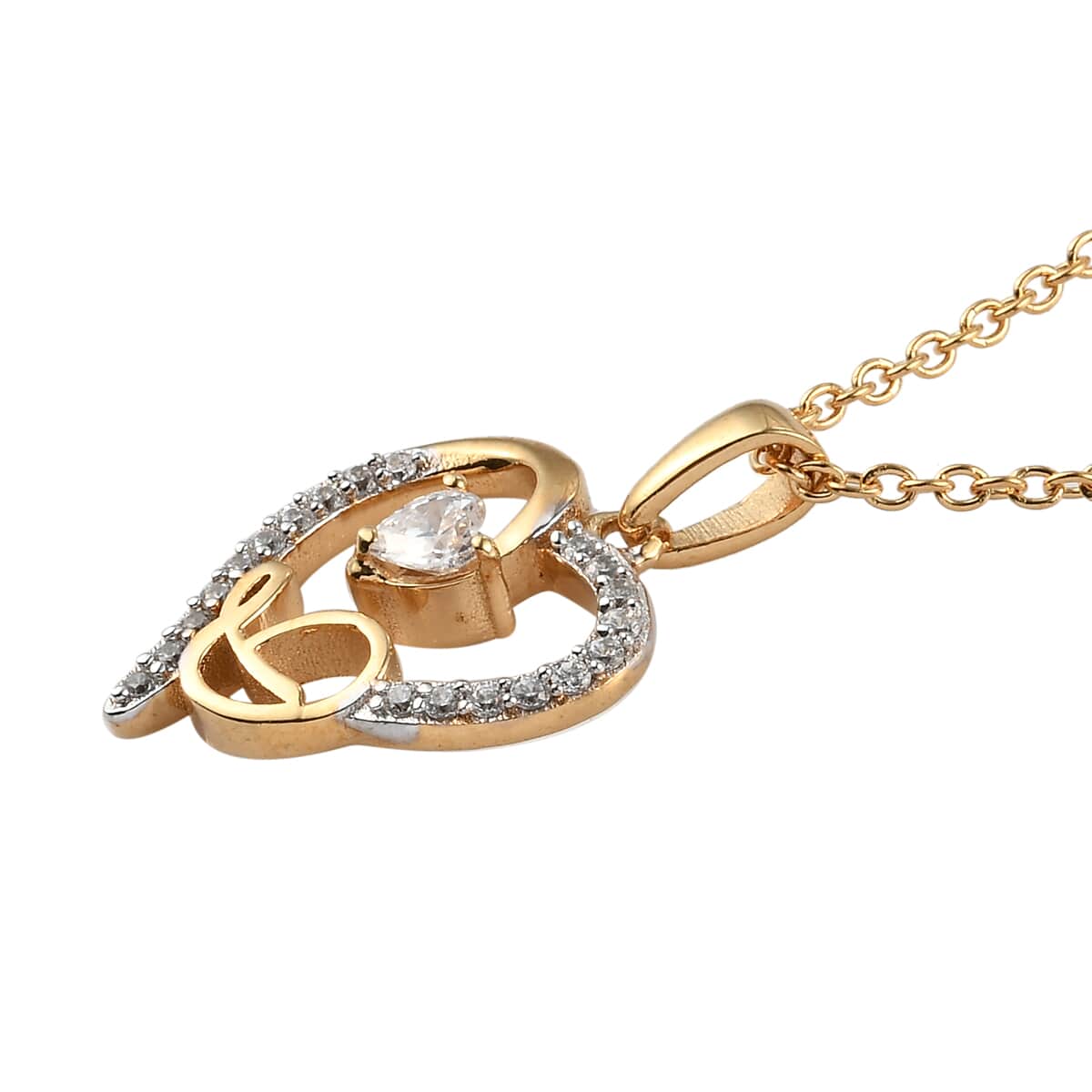 KARIS Simulated Diamond Initial D Heart Pendant Necklace 20 Inches in 18K YG Plated and ION Plated Yellow Gold Stainless Steel 0.80 ctw image number 3