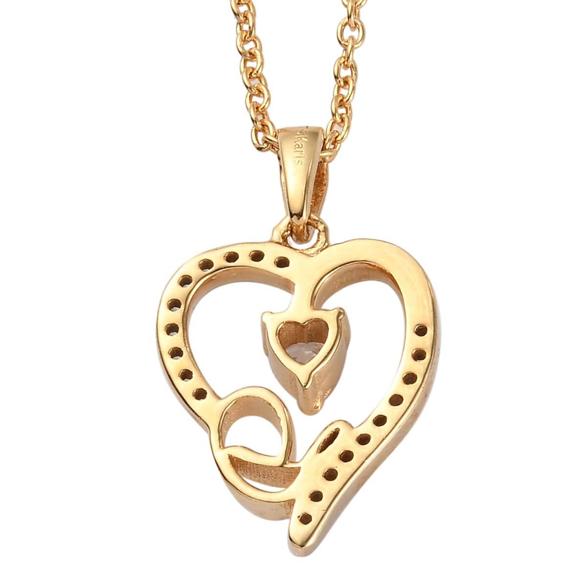 KARIS Simulated Diamond Initial D Heart Pendant Necklace 20 Inches in 18K YG Plated and ION Plated Yellow Gold Stainless Steel 0.80 ctw image number 4