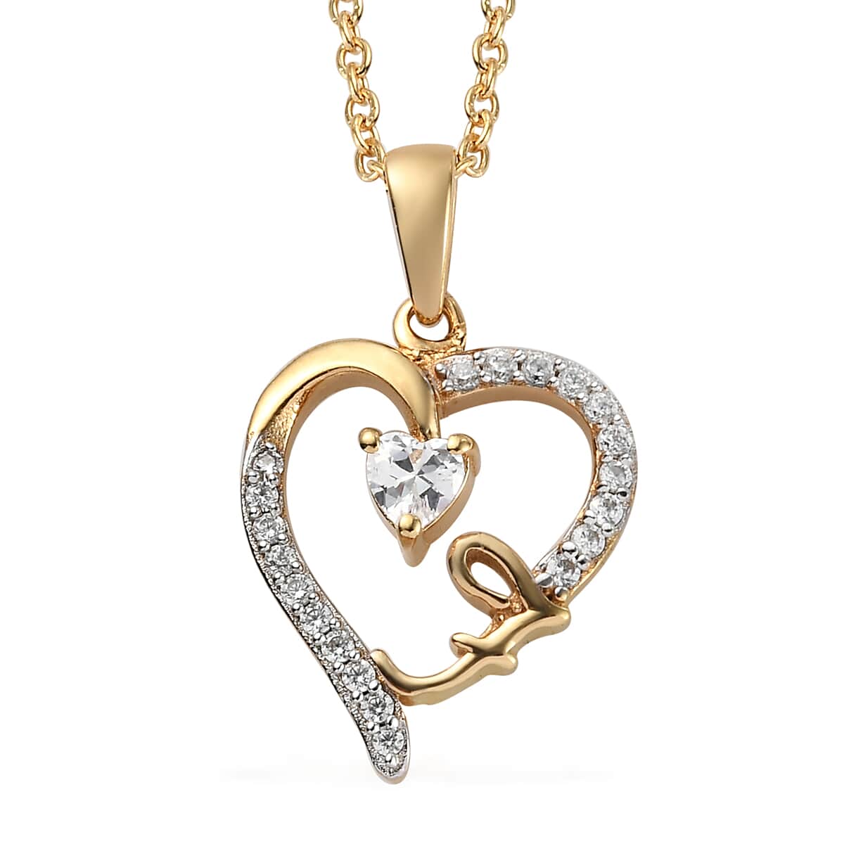 KARIS Simulated Diamond Initial F Heart Pendant Necklace 20 Inches in 18K YG Plated and ION Plated Yellow Gold Stainless Steel 0.80 ctw image number 0