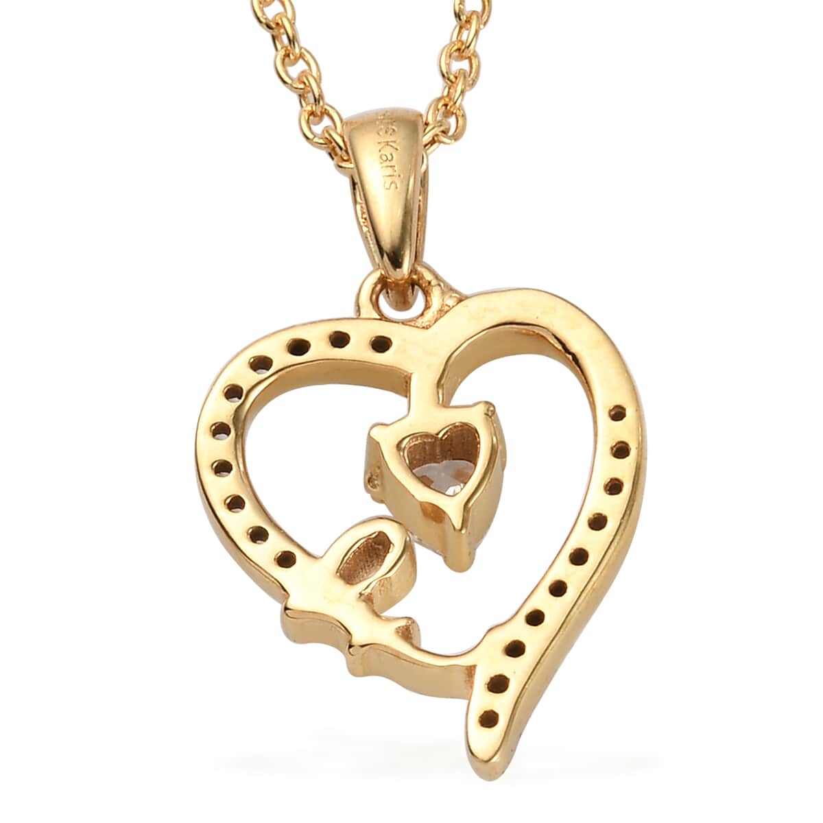 KARIS Simulated Diamond Initial F Heart Pendant Necklace 20 Inches in 18K YG Plated and ION Plated Yellow Gold Stainless Steel 0.80 ctw image number 4