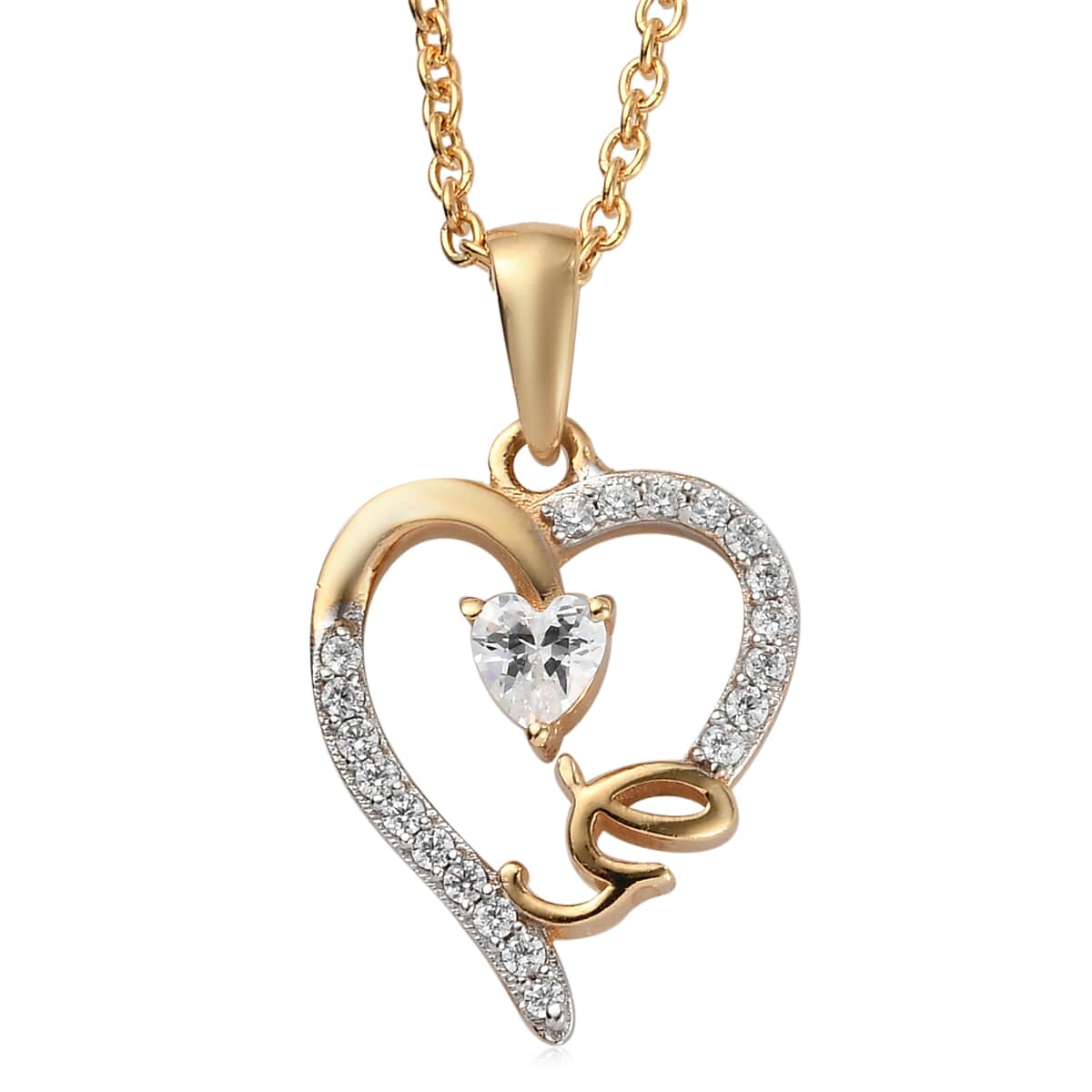 KARIS Simulated Diamond Initial G Heart Pendant Necklace 20 Inches in 18K YG Plated and ION Plated Yellow Gold Stainless Steel 0.80 ctw image number 0