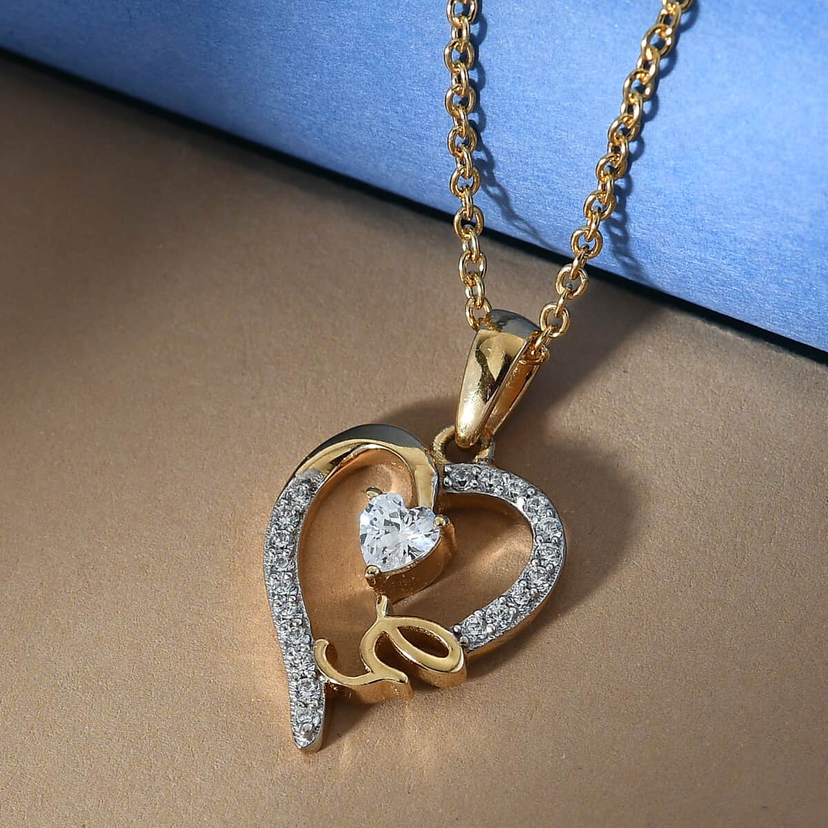 KARIS Simulated Diamond Initial G Heart Pendant Necklace 20 Inches in 18K YG Plated and ION Plated Yellow Gold Stainless Steel 0.80 ctw image number 1