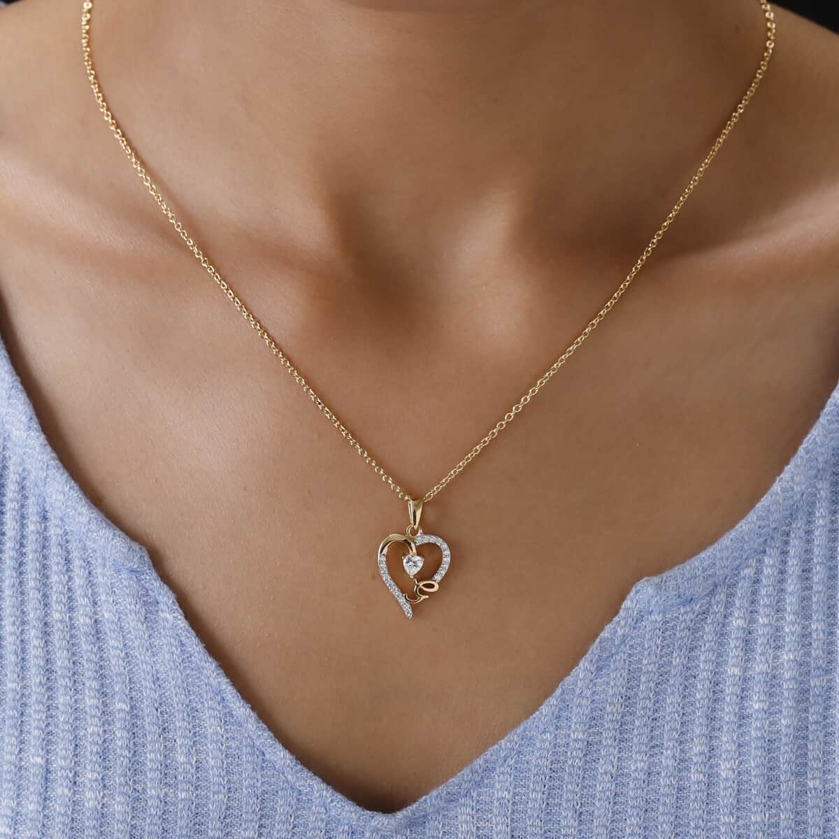 KARIS Simulated Diamond Initial G Heart Pendant Necklace 20 Inches in 18K YG Plated and ION Plated Yellow Gold Stainless Steel 0.80 ctw image number 2