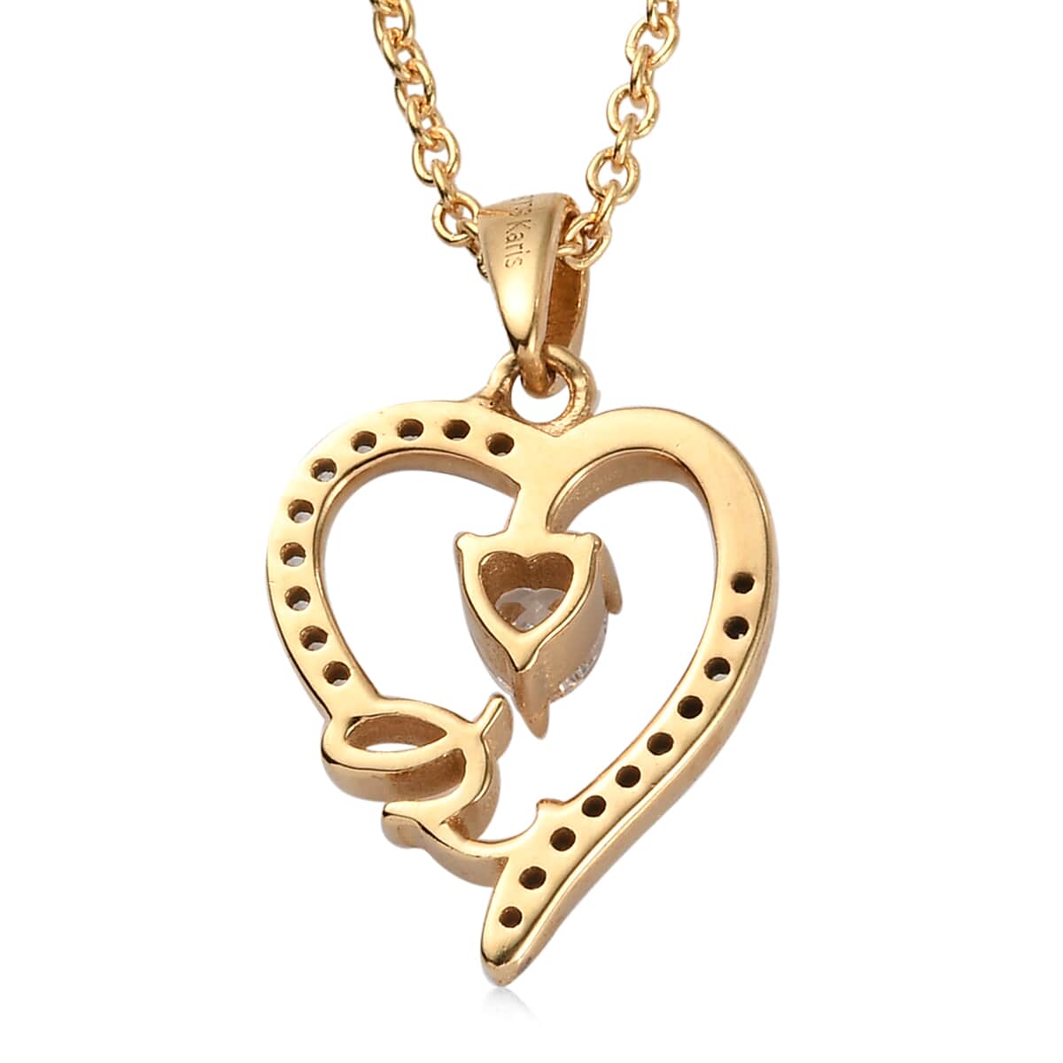 KARIS Simulated Diamond Initial G Heart Pendant Necklace 20 Inches in 18K YG Plated and ION Plated Yellow Gold Stainless Steel 0.80 ctw image number 4