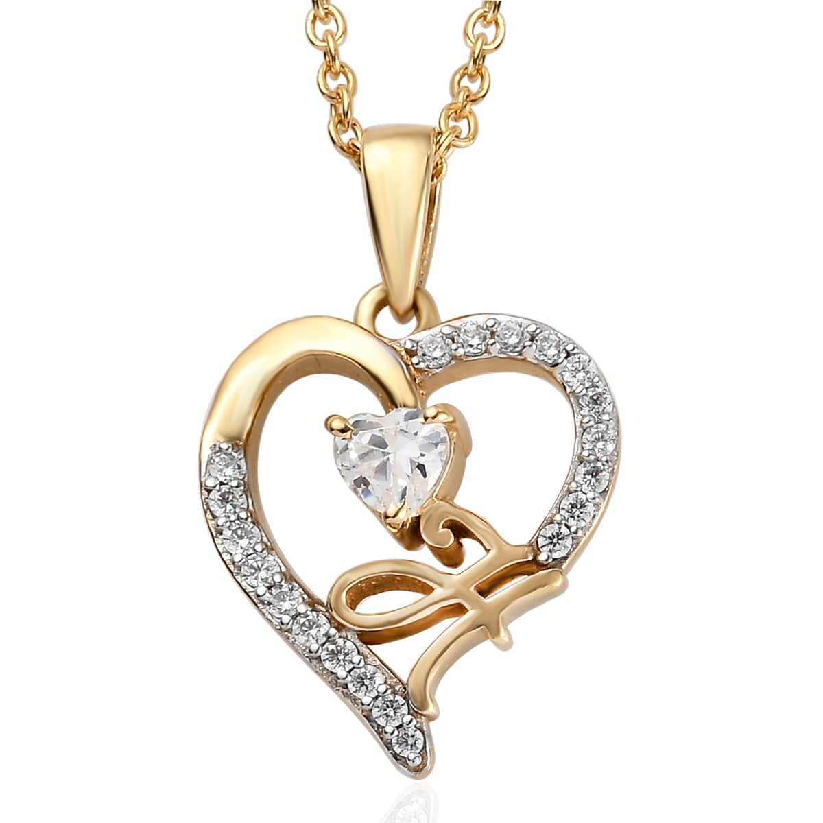 KARIS Simulated Diamond Initial H Heart Pendant Necklace 20 Inches in 18K YG Plated and ION Plated Yellow Gold Stainless Steel 0.80 ctw image number 0