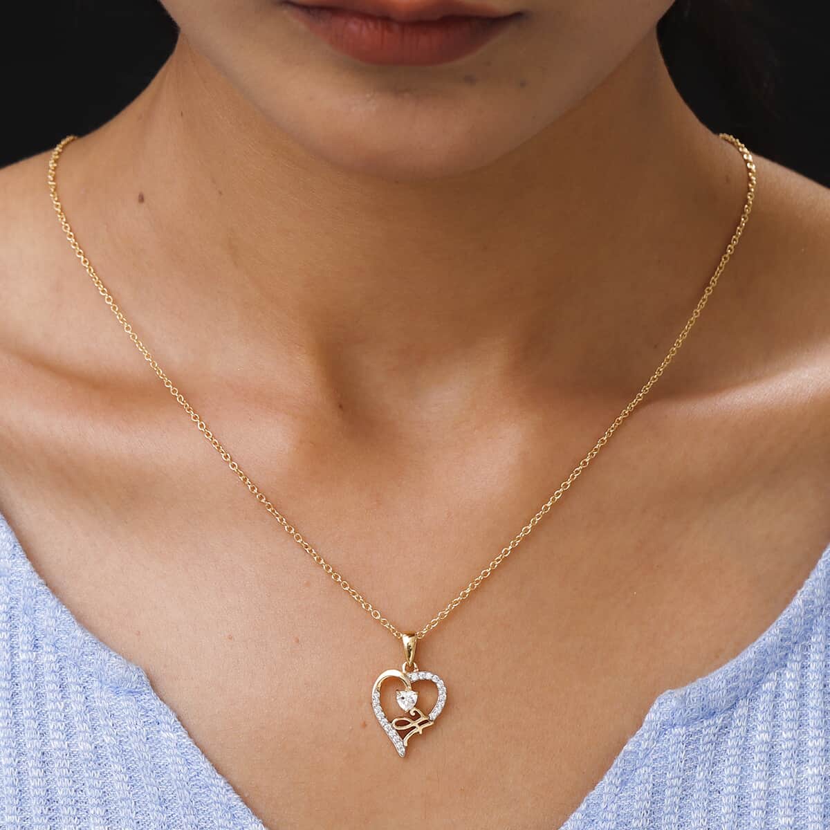 KARIS Simulated Diamond Initial H Heart Pendant Necklace 20 Inches in 18K YG Plated and ION Plated Yellow Gold Stainless Steel 0.80 ctw image number 2