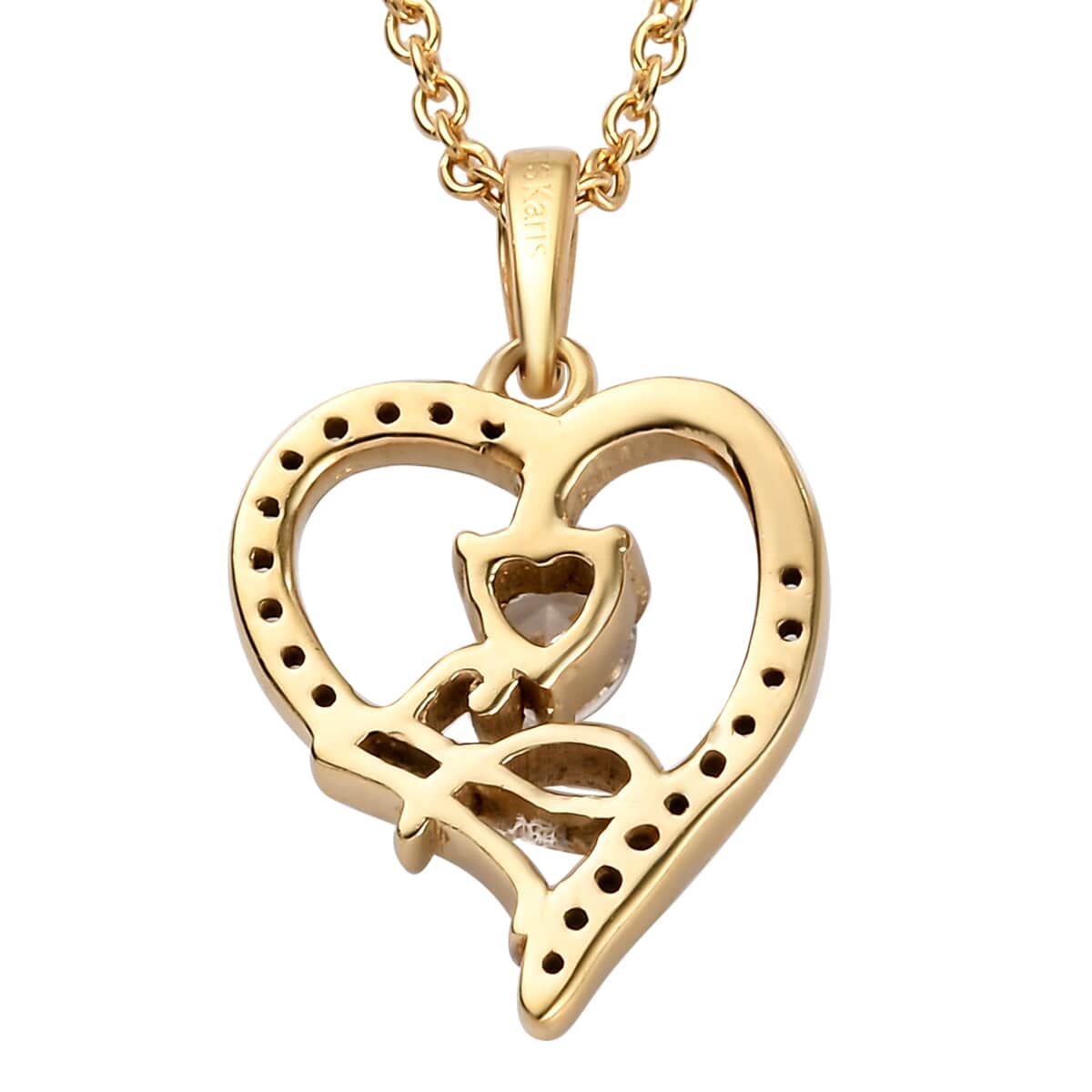 KARIS Simulated Diamond Initial H Heart Pendant Necklace 20 Inches in 18K YG Plated and ION Plated Yellow Gold Stainless Steel 0.80 ctw image number 4