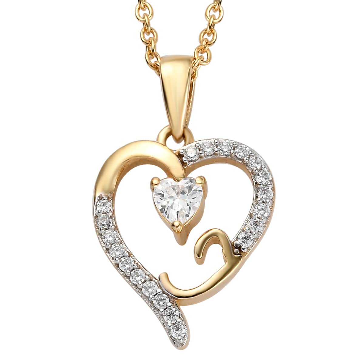 KARIS Simulated Diamond Initial I Heart Pendant Necklace 20 Inches in 18K YG Plated and ION Plated Yellow Gold Stainless Steel 0.80 ctw image number 0