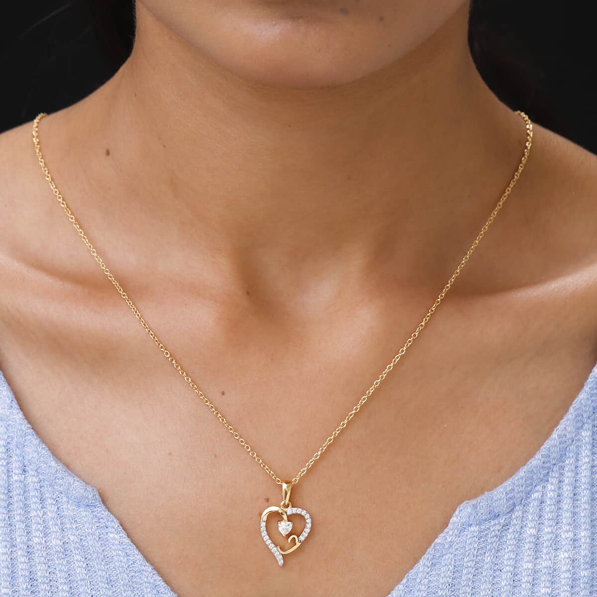 KARIS Simulated Diamond Initial I Heart Pendant Necklace 20 Inches in 18K YG Plated and ION Plated Yellow Gold Stainless Steel 0.80 ctw image number 2