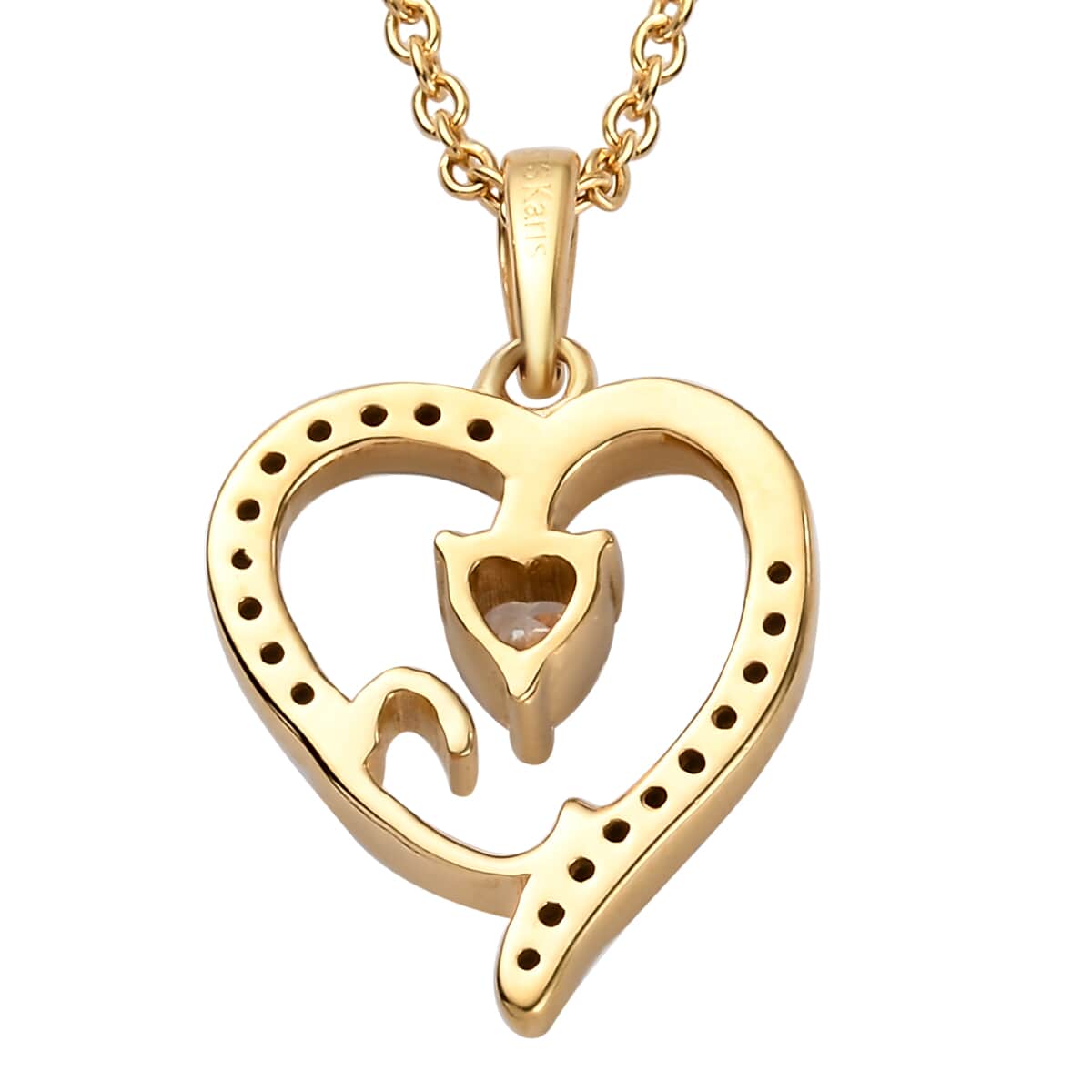 KARIS Simulated Diamond Initial I Heart Pendant Necklace 20 Inches in 18K YG Plated and ION Plated Yellow Gold Stainless Steel 0.80 ctw image number 4