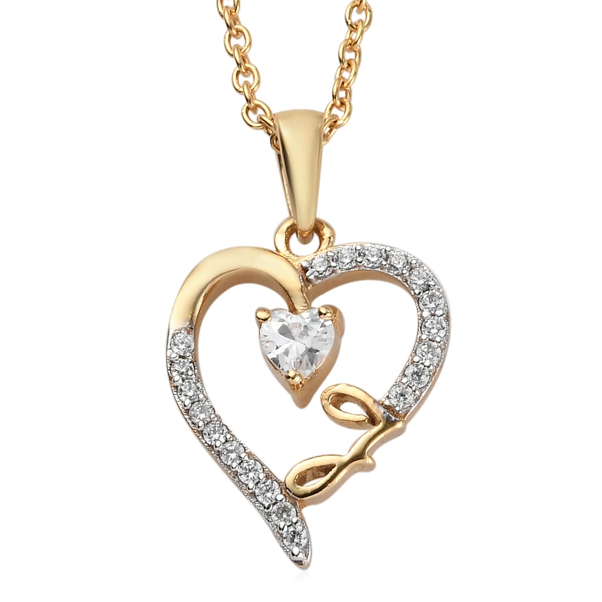 KARIS Simulated Diamond Initial J Heart Pendant Necklace 20 Inches in 18K YG Plated and ION Plated Yellow Gold Stainless Steel 0.80 ctw image number 0