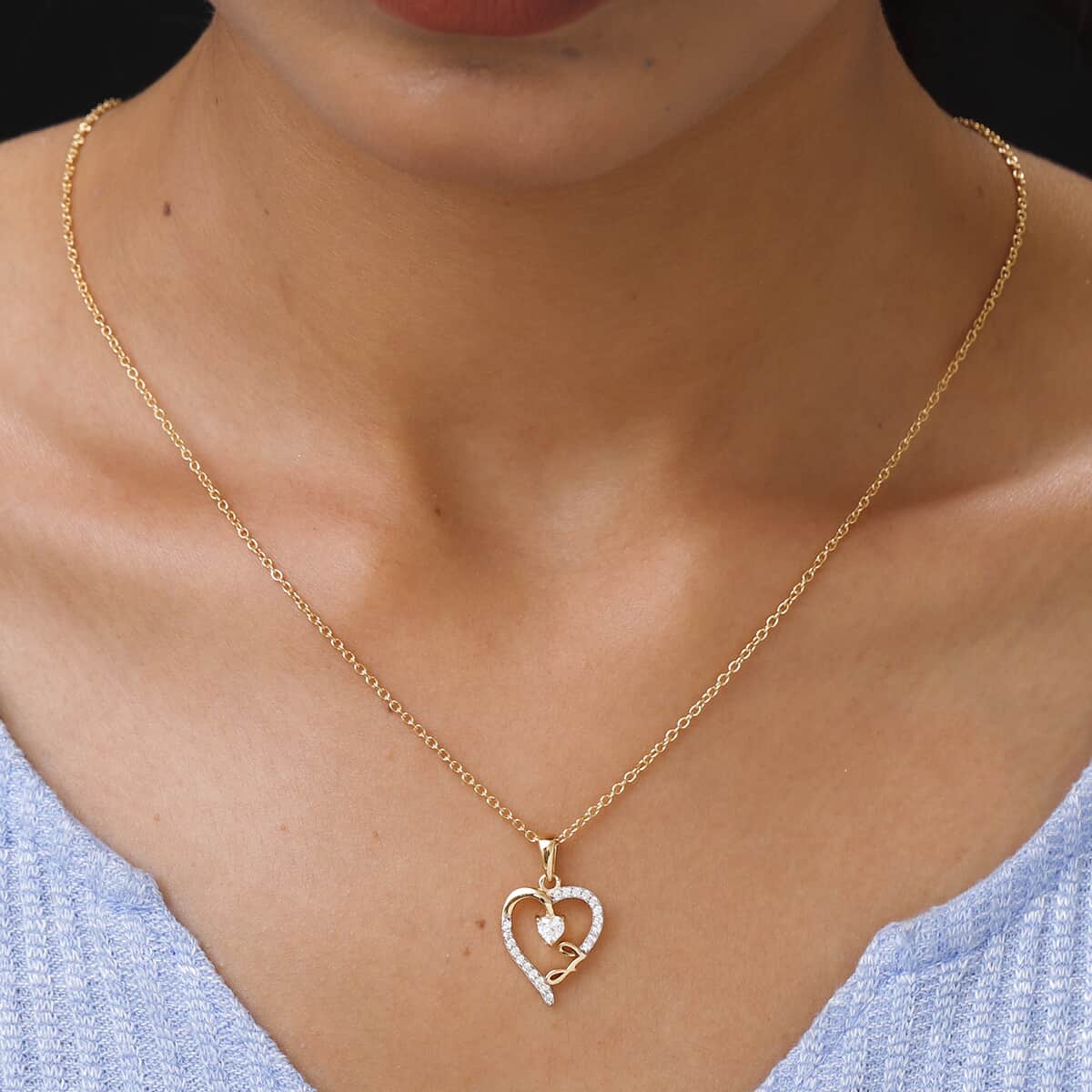 KARIS Simulated Diamond Initial J Heart Pendant Necklace 20 Inches in 18K YG Plated and ION Plated Yellow Gold Stainless Steel 0.80 ctw image number 2