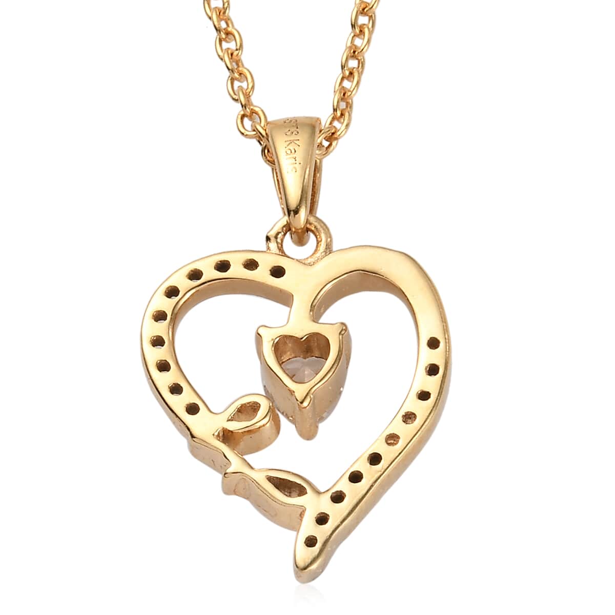 KARIS Simulated Diamond Initial J Heart Pendant Necklace 20 Inches in 18K YG Plated and ION Plated Yellow Gold Stainless Steel 0.80 ctw image number 4