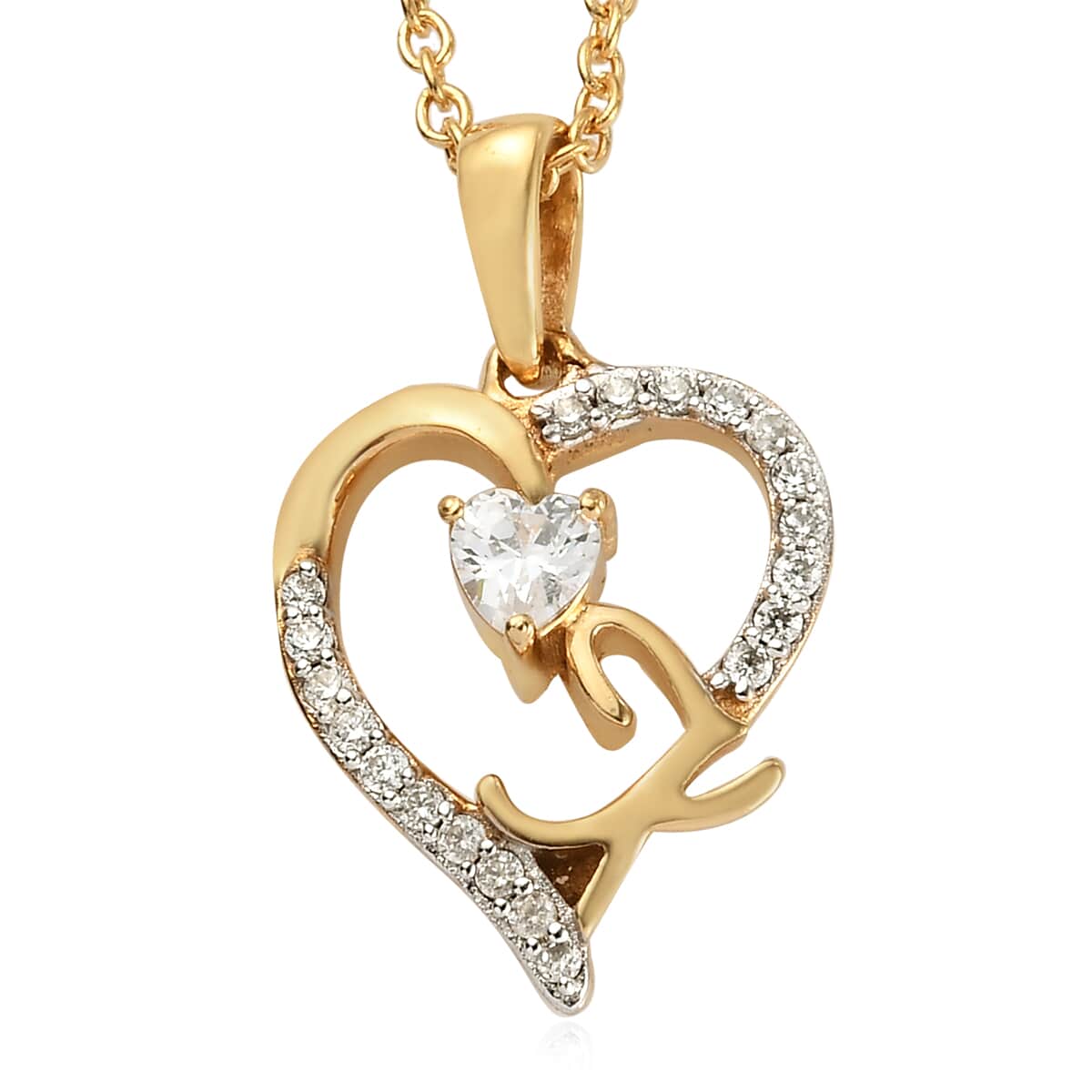KARIS Simulated Diamond Initial K Heart Pendant Necklace 20 Inches in 18K YG Plated and ION Plated Yellow Gold Stainless Steel 0.80 ctw image number 0