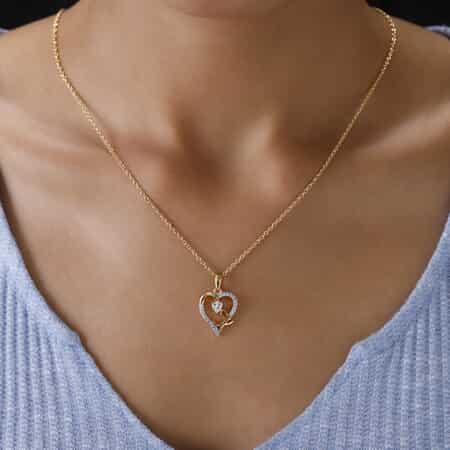 KARIS Simulated Diamond Initial K Heart Pendant Necklace 20 Inches in 18K YG Plated and ION Plated Yellow Gold Stainless Steel 0.80 ctw image number 2