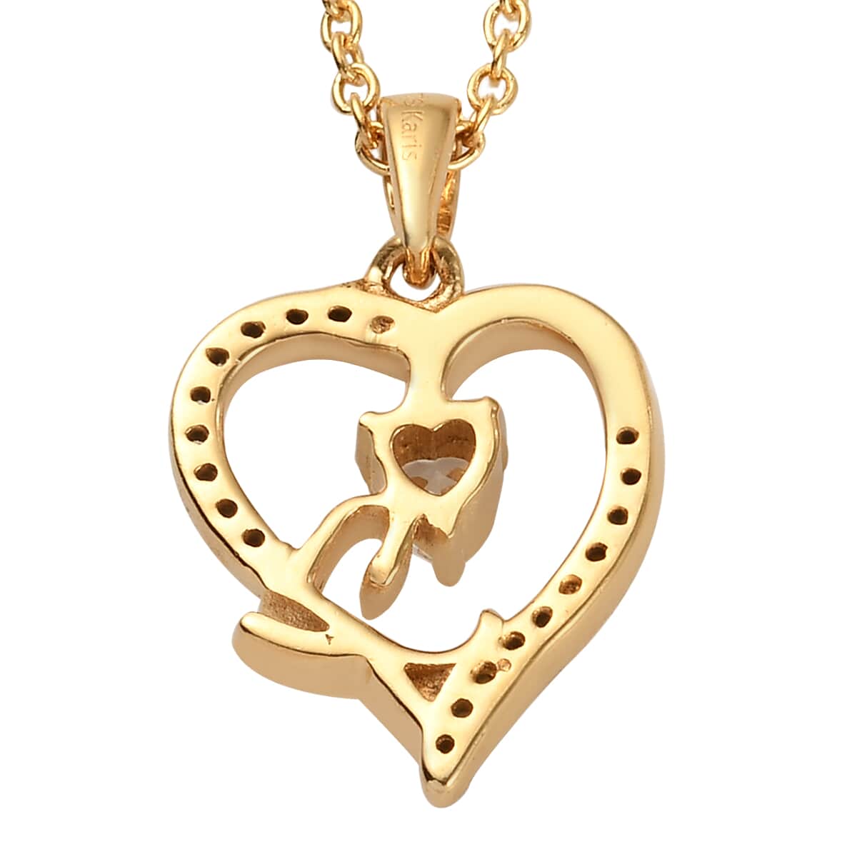 KARIS Simulated Diamond Initial K Heart Pendant Necklace 20 Inches in 18K YG Plated and ION Plated Yellow Gold Stainless Steel 0.80 ctw image number 4