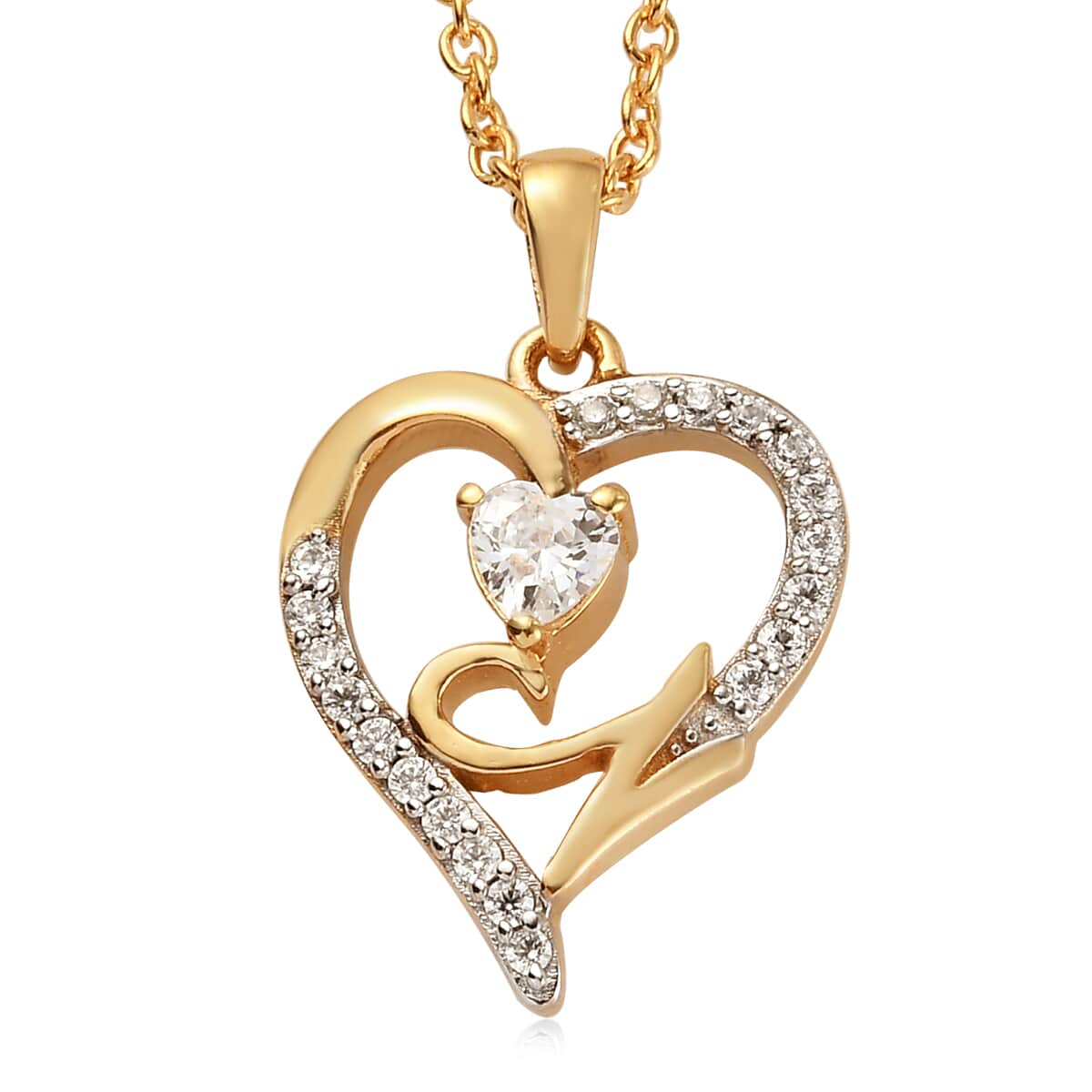 KARIS Simulated Diamond Initial L Heart Pendant Necklace 20 Inches in 18K YG Plated and ION Plated Yellow Gold Stainless Steel 0.80 ctw image number 0