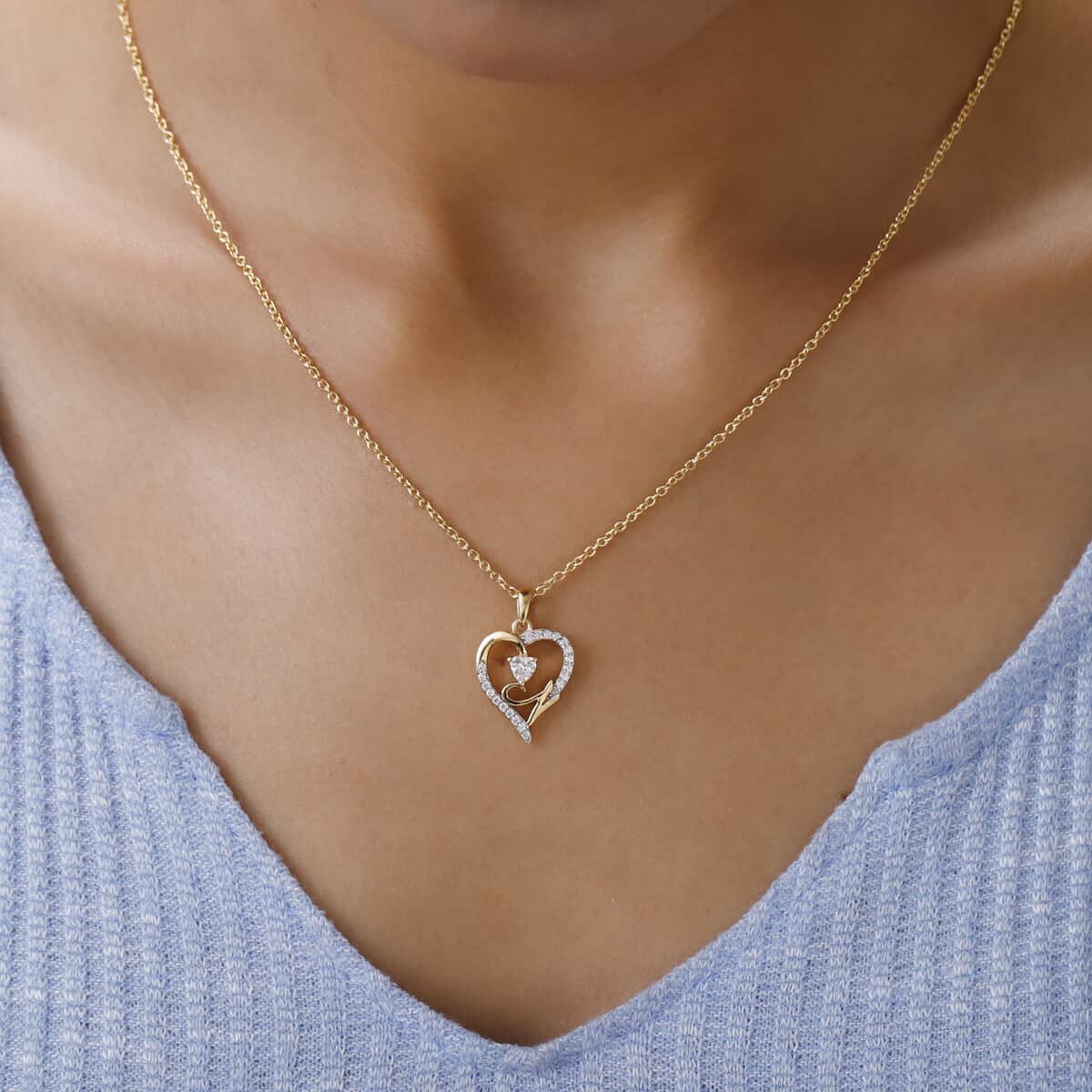 KARIS Simulated Diamond Initial L Heart Pendant Necklace 20 Inches in 18K YG Plated and ION Plated Yellow Gold Stainless Steel 0.80 ctw image number 2