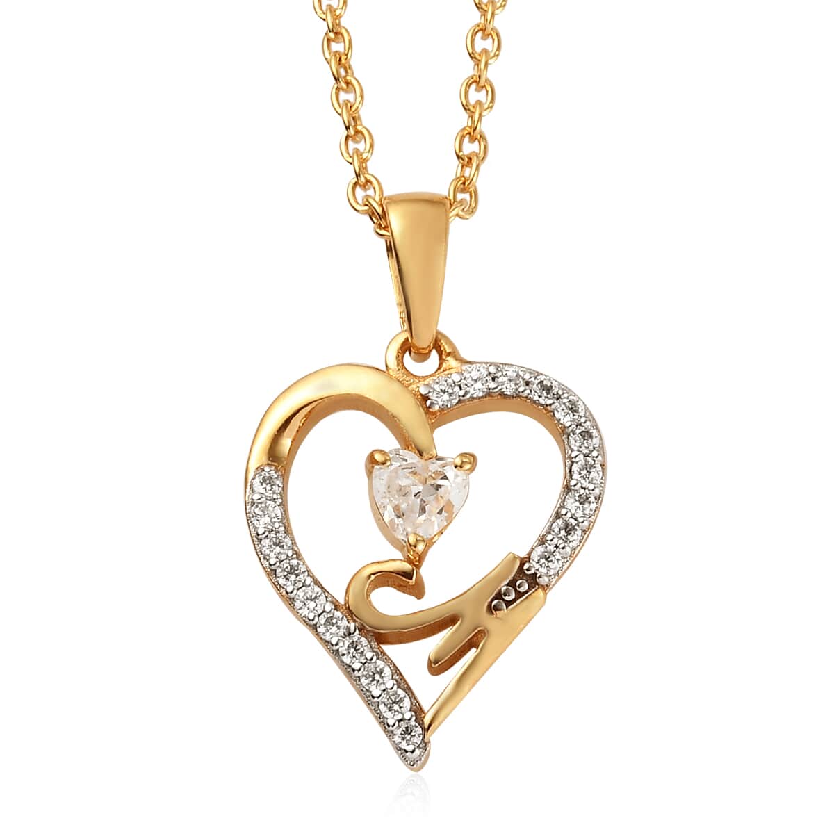 KARIS Simulated Diamond Initial M Heart Pendant Necklace 20 Inches in 18K YG Plated and ION Plated Yellow Gold Stainless Steel 0.80 ctw image number 0