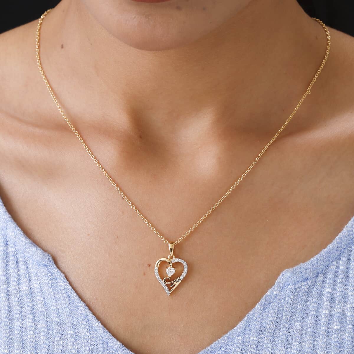 KARIS Simulated Diamond Initial M Heart Pendant Necklace 20 Inches in 18K YG Plated and ION Plated Yellow Gold Stainless Steel 0.80 ctw image number 2