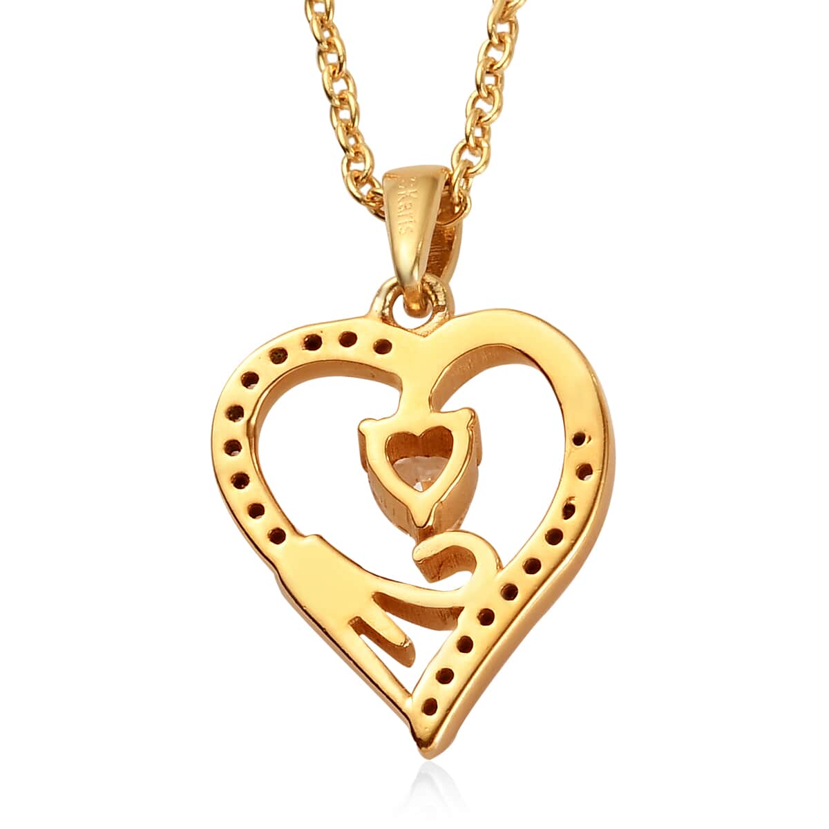 KARIS Simulated Diamond Initial M Heart Pendant Necklace 20 Inches in 18K YG Plated and ION Plated Yellow Gold Stainless Steel 0.80 ctw image number 4