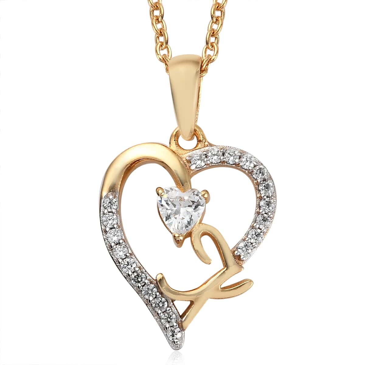 KARIS Simulated Diamond Initial N Heart Pendant Necklace 20 Inches in 18K YG Plated and ION Plated Yellow Gold Stainless Steel 0.80 ctw image number 0