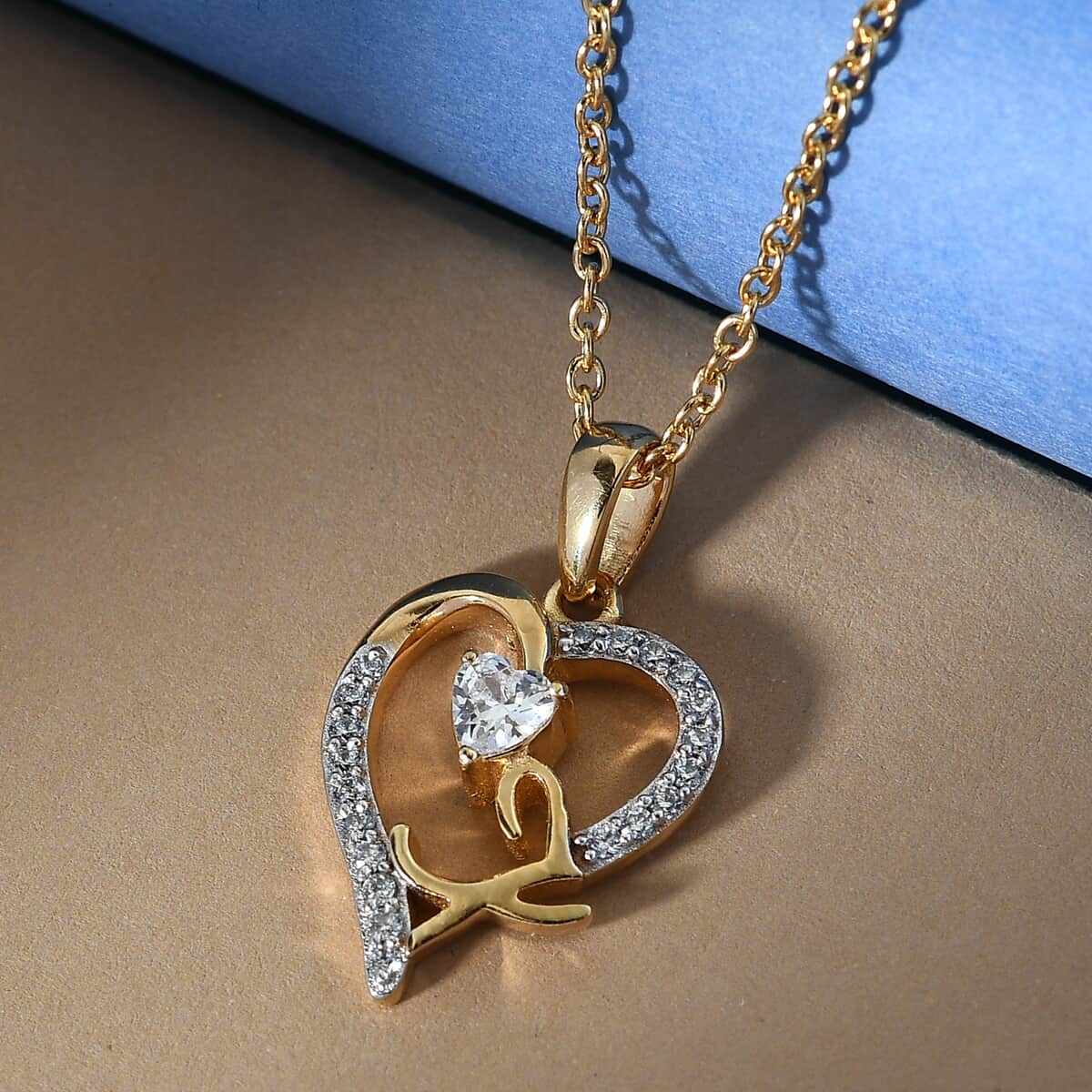 KARIS Simulated Diamond Initial N Heart Pendant Necklace 20 Inches in 18K YG Plated and ION Plated Yellow Gold Stainless Steel 0.80 ctw image number 1