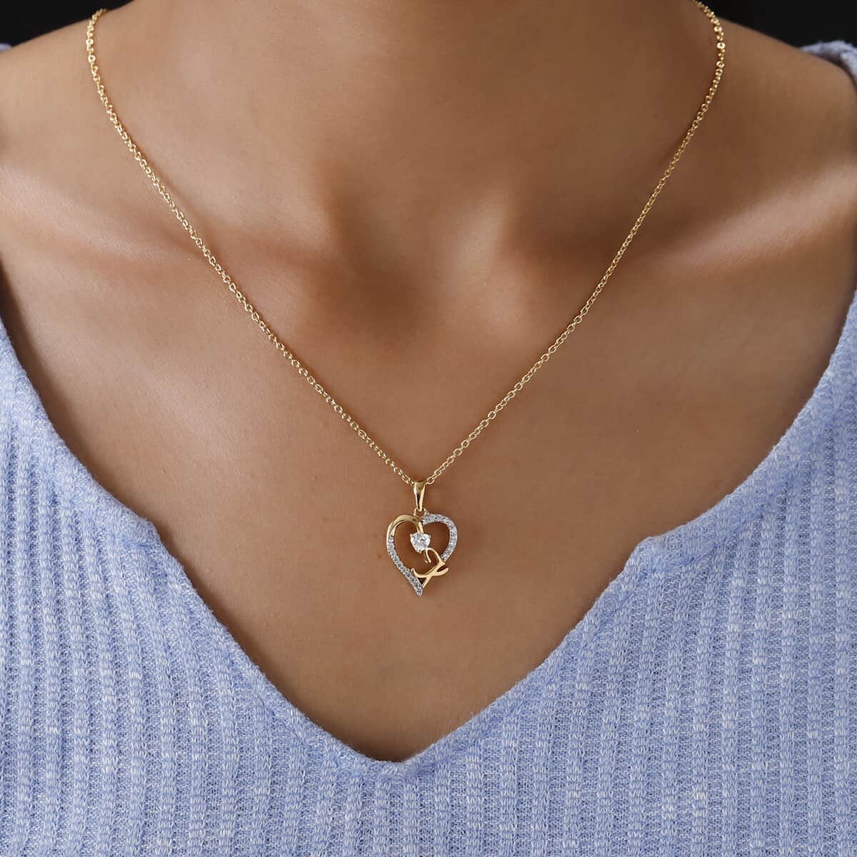 KARIS Simulated Diamond Initial N Heart Pendant Necklace 20 Inches in 18K YG Plated and ION Plated Yellow Gold Stainless Steel 0.80 ctw image number 2