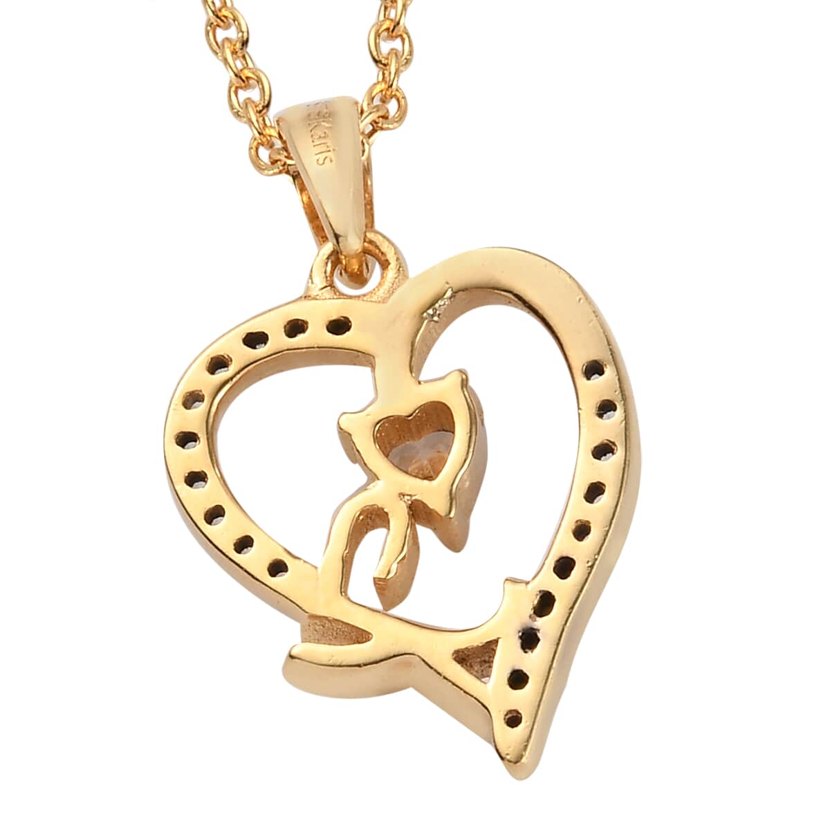 KARIS Simulated Diamond Initial N Heart Pendant Necklace 20 Inches in 18K YG Plated and ION Plated Yellow Gold Stainless Steel 0.80 ctw image number 4